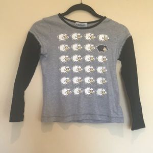 Girls Black Sheep Tee with Waffle-Knit Sleeves